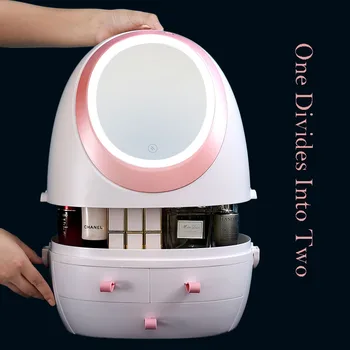 Makiažo Papuošalų Dėžutė Makiažas Organizatorius Aukštos raiškos Veidrodėliai LED Šviesos Kosmetikos, Papuošalų Laikymo DĖŽUTĖ darbalaukio stalčių saugojimo USB
