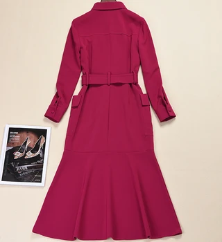 Naujas Victoria Beckham Moterų Kietas Suknelė Elegantiškas Turn-Žemyn Apykaklės Ilgai Sleevemermaid Suknelės A1122