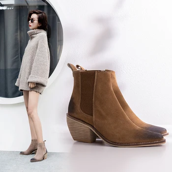 2020 metų žiemos/rudens oda moterų batai Pažymėjo tne Matinio karvės odos Batai Kaubojaus batai Vakarų batai trumpi batai didelis size40