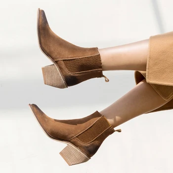 2020 metų žiemos/rudens oda moterų batai Pažymėjo tne Matinio karvės odos Batai Kaubojaus batai Vakarų batai trumpi batai didelis size40