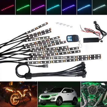 12PCS RGB LED Automobilių Chopper Motociklo Rėmo Švyti Šviesos Lankstaus Neono Juostelių Rinkinį, Vandeniui 18 Spalva 5050 SMD Motociklo Juostelės