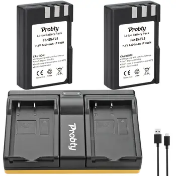 Probty 2x 2400mAh EN-EL9 LT EL9 ENEL9 Įkraunamas vaizdo Kameros Akumuliatorius + USB Dual Kroviklis Nikon D40 D40X D60 D3000 D5000 Bateria