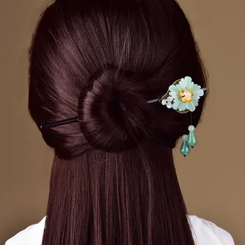 Chinoiserie Klasikinė Juoda Santalas Plaukų Stick Retro Etninės Stiliaus Grakštus Plaukų Papuošalai Moteris Cheongsam Elegantiškas Priedai