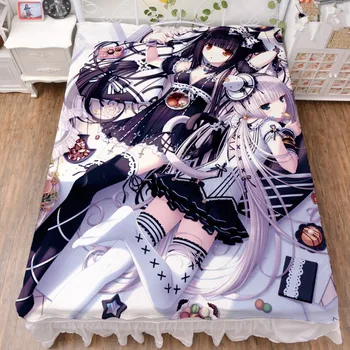 2019-rugpjūčio atnaujinti Anime NEKOPARA chocolat vanilės, Kokoso seksuali mergina lova pieno pluošto lapo ir antklodė vasaros antklodė 150x200cm
