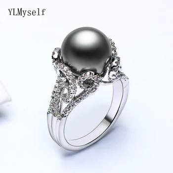 Naujas žavus perlas žiedas crystal elegantiškas papuošalai pareiškimą moterims, madingų papuošalų gražus žiedais, motinos dovana
