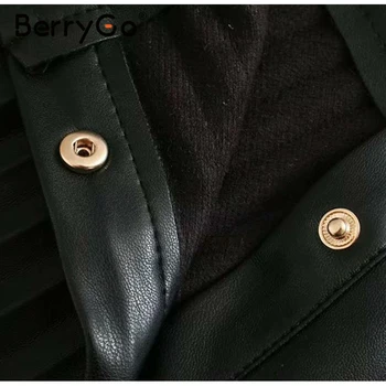 BerryGo Mados dirbtine oda moterų Mini Sijonas Dryžuotas mygtuką-line trumpas sijonas High Street Juodas Odinis Sijonas rudenį