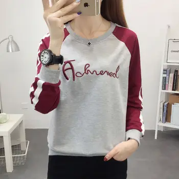 Moterų korėjos Stiliaus Prarasti Tinka ilgomis Rankovėmis T-shirt-Tinka Megztinis Undershirt