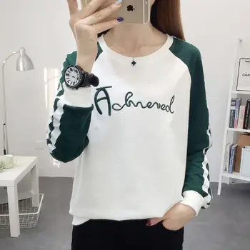 Moterų korėjos Stiliaus Prarasti Tinka ilgomis Rankovėmis T-shirt-Tinka Megztinis Undershirt