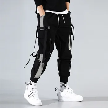 2020 Naujas Mados Vyrai Poilsiu Krovinių Ziajać Streetwear Atsitiktinis Sweatpants Kratinys Kelnes Hip-Hop Juostelės Kišenėje Vyrų Balta HT136