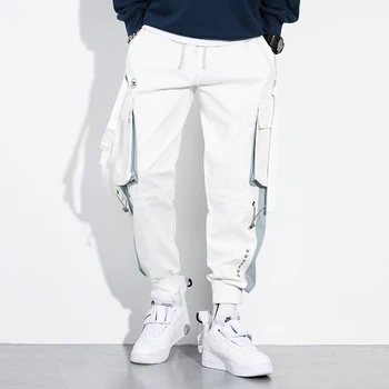 2020 Naujas Mados Vyrai Poilsiu Krovinių Ziajać Streetwear Atsitiktinis Sweatpants Kratinys Kelnes Hip-Hop Juostelės Kišenėje Vyrų Balta HT136