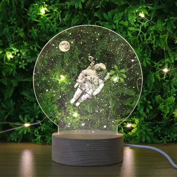USB Astronautas 3D Naktį Šviesos Kūrybos Akrilo Medžio masyvo Astronautas 3D Mėnulio Lempos Lentelėje Vaikams, Kūdikių Draugai Gimtadienio Dovana
