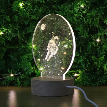 USB Astronautas 3D Naktį Šviesos Kūrybos Akrilo Medžio masyvo Astronautas 3D Mėnulio Lempos Lentelėje Vaikams, Kūdikių Draugai Gimtadienio Dovana