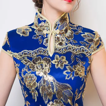 Mėlyna Vestuves Cheongsam Rytų Vakarinę Suknelę Kinijos Tradicinės Moterų Elegantiškas Qipao Sexy Nėrinių Ilgas Chalatas, Retro Vestido