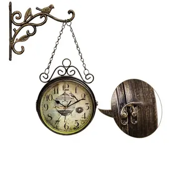 Naujoviškas Bronza, Dvipusis Sieninis Laikrodis Amerikos Šalies Stiliaus Silent Kvarcinis Laikrodis Kaustytomis Geležies Apvalus Laikrodis Kambarį Dekoro