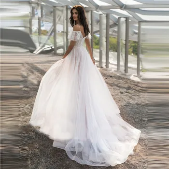 Verngo 2021 Blush Pink Vestuvių Suknelė Nėrinių Blizga Spagečiai Dirželiai Off Peties Boho Nuotakos Suknelė Princesė Vestuvių Suknelė