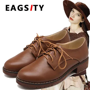 EAGSITY Britų stiliaus oxfords batai moterims atsitiktinis nėrinių, suapvalinti tne ponios suknelė derby brogue laisvalaikio avalynė vaikščiojimo batai