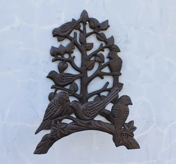 Prie sienos tvirtinamas Ketaus Sodo Žarna Kabyklos Stovo su Paukščių Ornamentas ir Medžio Šaką Dizainas