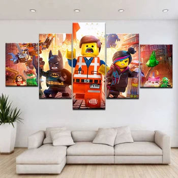 5 Vienetų Lego Filmų Vaikams Drobės Plakatas Sienos Meno Modulinės Nuotraukas, Namų Dekoro Sienos Nuotraukas Kambarį Naftos Cuadros Decoracion