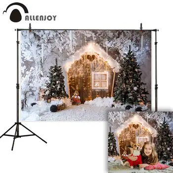 Allenjoy Kalėdų vaikų nuotraukų foną, naujieji metai, žiema snaigės medis, mediena, namai fotografijos foną tapetai, photocall