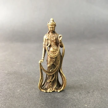 Kolekcionavimas Kinijos Žalvario Raižyti Kwan-yin Guan Yin Buda Išskirtinį Mažas Statula