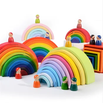 Naujas Kamino Medinės Didelio dydžio Vaivorykštė Žaislai Vaikams, Kūrybos Vaivorykštė Blokai Montessori Švietimo Žaislas Vaikams