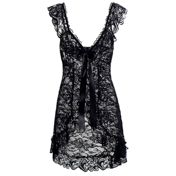 Sexy Nėrinių Lingerie Suknelė Moterims Homewear Naktį Chalatai + G-string Seksualios Kelnaitės, naktiniai drabužiai Sleepwear Rinkiniai Y6