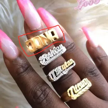 Asmenybės Dviejų spalvų Žiedas Hip-Hop Žiedas Moterims Užsakymą Pavadinimas Žiedas, skirtas moterims, vyrams, Aukso Mados Punk Laišką Žiedas GiftCustom papuošalai