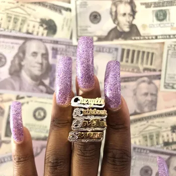 Asmenybės Dviejų spalvų Žiedas Hip-Hop Žiedas Moterims Užsakymą Pavadinimas Žiedas, skirtas moterims, vyrams, Aukso Mados Punk Laišką Žiedas GiftCustom papuošalai
