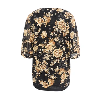 YTL Moterų Apvalios Apykaklės marškinėliai Camellia Gėlių Spausdinti Palaidinė Batwing Rankovės Vasaros Elegantiškas Viršūnes Moterų Marškinėliai, Plius Dydis H386