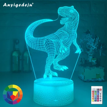 Naujas 3D LED Nakties Šviesos Lempos Dinozaurų 16 Spalvų Nuotolinio Valdymo stalinės Lempos Žaislai, Gimtadienio, Kalėdų Dovanos vaikams Namų Puošybai