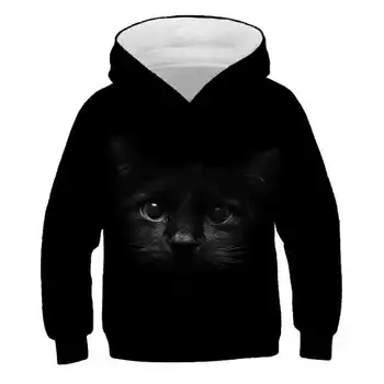 2020 m. Rudenį 3D berniuko drabužių juoda Katė, hoodies kawaii Palaidinukė Megztinis ilgomis Rankovėmis su Gobtuvu sudaderas Streetwear Viršūnės