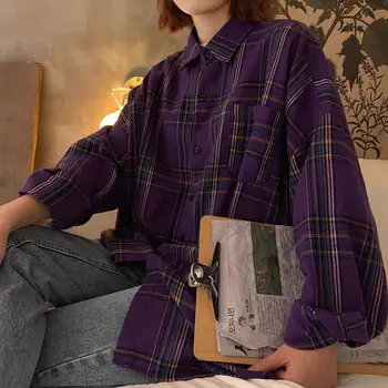 Marškinėliai Moterims Pledas Classic Vintage Valdyti Twear Cool Naujas-ateina Karšto Parduoti Visas rungtynes, Apranga Studentas Moterų korėjos Stiliaus Vidutinio ilgio