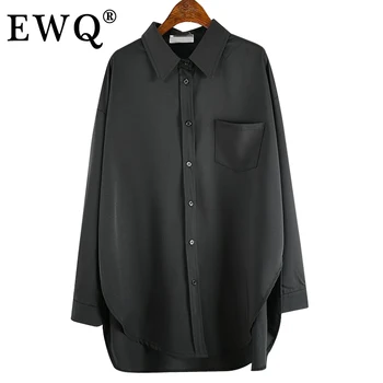 [EWQ] Laisvas Ilgą Šifono Rankovėmis Marškinėliai Moterims Kišenėje Dugno Prašmatnus Atvartas Apykaklės Laisvalaikio Stiliaus Nauja Mados Banga 2021 M. Pavasarį 3GD1