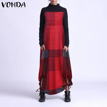 Elegantiškas Moterų Žiemos Ilgos Maxi Suknelė 2021 VONDA ilgomis Rankovėmis Golfo Suknelės Skraiste Derliaus Kratinys Spausdinti Sundress