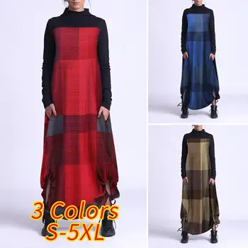Elegantiškas Moterų Žiemos Ilgos Maxi Suknelė 2021 VONDA ilgomis Rankovėmis Golfo Suknelės Skraiste Derliaus Kratinys Spausdinti Sundress