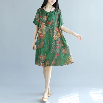 šifono derliaus gėlių plius dydis moterų atsitiktinis palaidų midi vasaros saulė suknelė elegantiškas suknelė drabužius 2021 ponios suknelės sundress