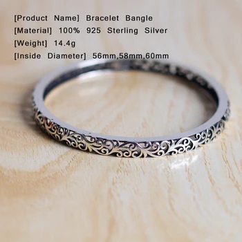 Bangle Moterims 925 Sterlingas Sidabro Derliaus Indijos Tuščiaviduriai Modelis Bohemijos Rankogalių Apyrankės Femme Fine Jewelry RB003
