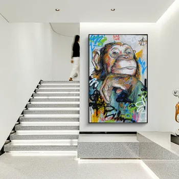 Abstrakti Beždžionė Grafiti Meno Drobė Plakatai Ir Spausdina Galvoja Beždžionė Gatvės Menas Drobė Paveikslų ant Sienos Menas Nuotraukas