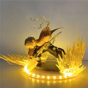 Demon Slayer Pav Agatsuma Zenitsu PVC Modelis su LED Sparno Pagrindo Anime Kimetsu nr. Yaiba Veiksmų Skaičius, Žaislų Brinquedos Figurals