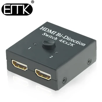 EMK HDMI Switcher 2 Prievadai Bi-directional Rankinis Jungiklis 2x1 1x2 HDMI Splitter-HDCP Tranzitinio Palaiko Ultra HD 