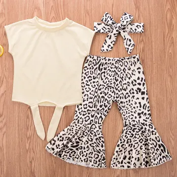 Mada Vaikams Baby Girl Drabužių Rinkiniai Vasaros 3Pcs Kietas Marškinėliai+Leopard 