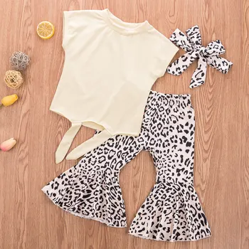 Mada Vaikams Baby Girl Drabužių Rinkiniai Vasaros 3Pcs Kietas Marškinėliai+Leopard 