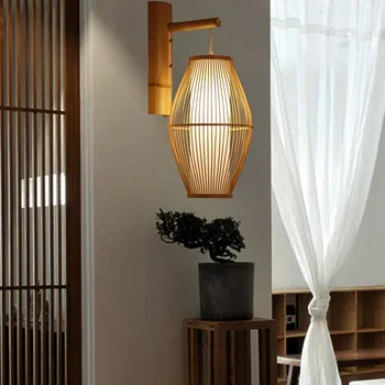 Japonijos Sienos lempos Gyvenimo kambario, Miegamasis Arbatos Parduotuvė medinės sienos žibintai Bambuko Vytelių Pintais Žibintų lempų gaubtų rytų sienos lempos