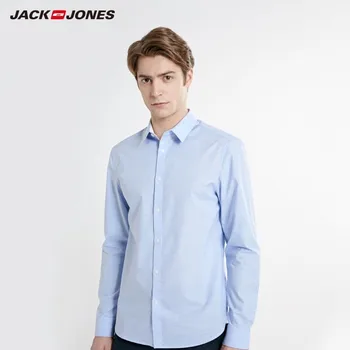 JackJones Vyrų Ruožas Medvilnės Lengva Geležies Audinio Pure Color Long rankovėmis Marškinėliai Basic mada 219105530