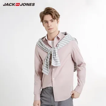 JackJones Vyrų Ruožas Medvilnės Lengva Geležies Audinio Pure Color Long rankovėmis Marškinėliai Basic mada 219105530