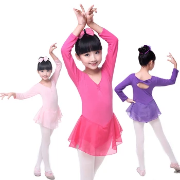 Vaikams Mergaitėms ilgomis Rankovėmis Medvilnės Tiulio Tutu Baleto Šokių Leotard Suknelė Veiklos Dancewear Drabužius su Šifono Susieta Sijonas