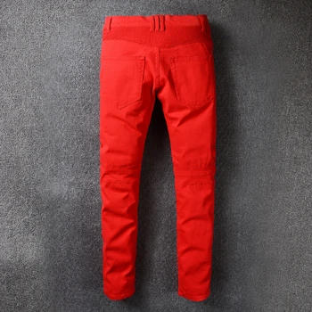 Nauji vyriški vyrų mados atsitiktinis raudona džinsus ruožas motociklo džinsinio audinio kelnės aukštos kokybės kelnės