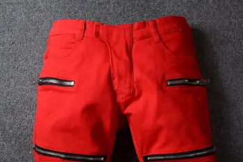 Nauji vyriški vyrų mados atsitiktinis raudona džinsus ruožas motociklo džinsinio audinio kelnės aukštos kokybės kelnės