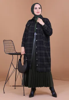 Aikštė Modelis Medkirtys Moterų Hijab Flanelė Marškinius, Naują Atvykimo Moterų Derliaus Negabaritinių Palaidinė Batwing Rankovės Pasukite Žemyn Apykaklės