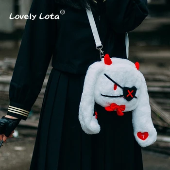 Kawaii Velnias Triušio Galvą Pliušinis Kuprinė Lolita Pečių Maišą Cosplay Gotikos Animacinių Filmų Katytė Kryžiaus Kūno Messenger Bag Rankinė